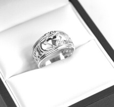 925 Silver Full Claddagh Ring with trinity detailed band UK Made