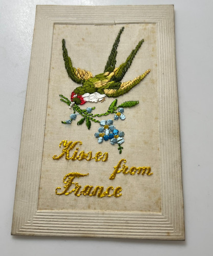 Ww1 silk postcard kisses from - postcard,