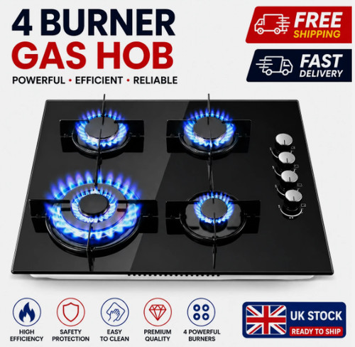 Burner gas hob black glass - gas,