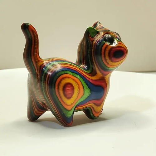 Wooden cat statue colourful - cat,