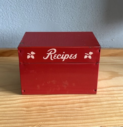 Vintage metal recipe box with - vintage,
