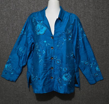 Vtg Laura Ashley Jacket Womens Large 100% Silk Embroidered Patchwork Artsy