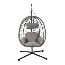 Foldable Egg Chair Rattan Wicker Hanging Swing Chair Outdoor/Indoor Egg Chair