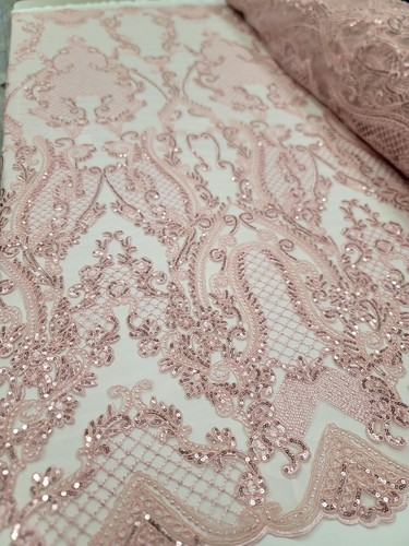 Pink lace fabric - pink, sold