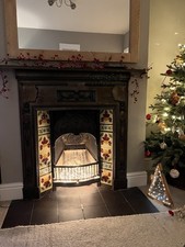 Cast iron fireplace, wooden