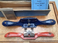 Vintage used boxed Record No. 080 Cabinet Scraper w.old mend. + A151 scraper.