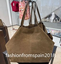 ZARA NEW WOMAN SUEDE MAXI SHOPPER BAG KHAKI GREEN  6027/610/032