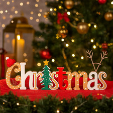 Christmas Sign Wooden Decoration Xmas Ornament 39cm Plaque Home Large Standing