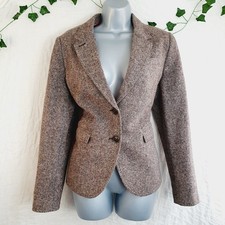 JOULES LADIES DUNMERE WOOL BLEND TWEED BROWN PINK COLLAR BLAZER JACKET SIZE 10