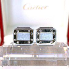 Vintage Cartier Cufflinks Santos Gold & Stainless Rectangle with Case