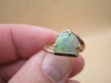Vintage Yellow Metal Boulder Black Opal Solitaire Ring Size M 1/2 No Gold Marks