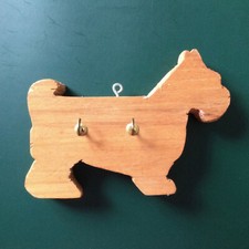 Vintage 80s Scottish Terrier Key Leash Holder - Hand Carved Wood