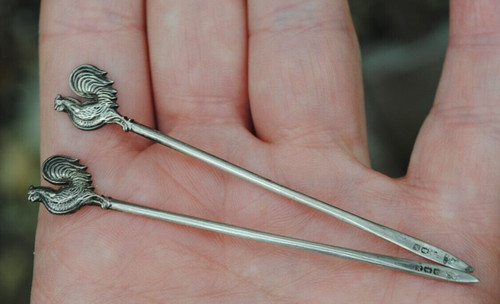 Pair solid silver cockerel - pair, of