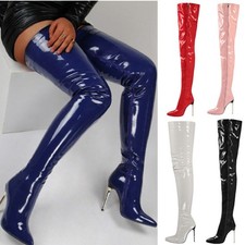 Women's PU Over the Knee Boots Thigh High Pointed Stiletto Heels Zipper Shoes