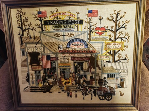 Vintage folk art village scene - vintage,