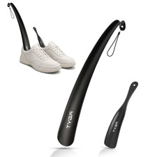 TYGA Black Shoe Horn Set (43cm & 19cm) 2 Pack Plastic, Flexible, Snap-Proof