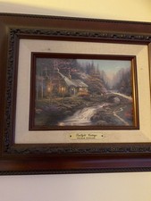 Thomas Kinkade Twilight Cottage Framed Print with COA Landscape Art 31.5x26cm