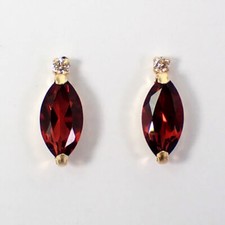 [New] K18 Rhodolite Garnet Diamond Marquis Earrings [i6-4]