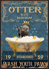 Otter Bath Soap Bathroom Home Novelty Gift Metal Sign Vintage Restroom Retro Tin