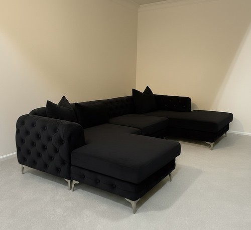 Black velvet shaped seater - velvet,