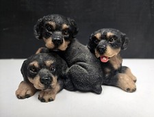 Three Rottweiler Puppies Dog Figurine Statue Puppy Resin 4.75"