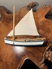 HANDMADE MODEL SAILING BOAT HANAH THORNIER WOODEN MASTED TRAWLER ROWING SHIP