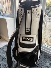 2024 PING Tour Golf Staff Bag, White/Black, 6-Way divider, Rainhood,Strap, VGC