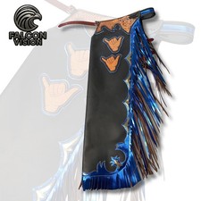 Bull Riding Pro Rodeo Chaps Beige Smooth Leather Skin Black fringes chap
