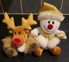 2 x Tesco Chilly & Friends Snowman & Reindeer Beanie Plush Soft Toy Vintage 2006