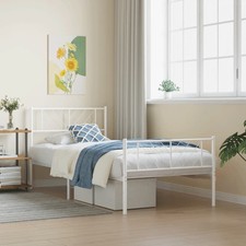 Metal Bed Frame White Powder-Coated Steel Single Metal Bed Frame