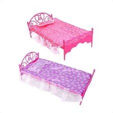 FASHION BARBIE DOLL SIZED FURNITURE BED IN 2 COLOURS PINK OR PURPLE UK SELLER
