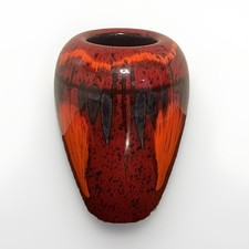 Poole Pottery Exodus Drip Glaze Red Orange & Silver Metallic Vase 6.75” England