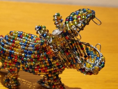 Handmade beaded hippo figurine - handmade,