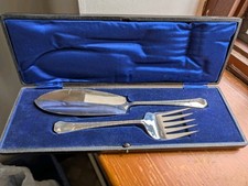 Edwardian Lee & Wigfull  Silver Electroplated Fish Servers In Display Case