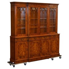 STUNNING GEORGIAN STYLE  BURR YEW BREAKFRONT FOUR DOOR DISPLAY CABINET BOOKCASE