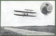 The Wright Brother's Biplane in Flight. Inset Photo of Wilbur Wright c1910.