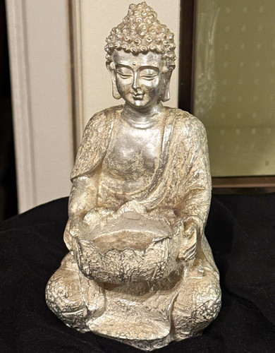 Silver buddha figurine holding - silver,