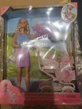 💜1999 Vintage Walking Barbie and Baby sister Krissy Doll and baby trolley 💜