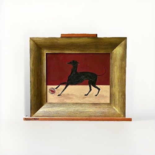 Folk art greyhound oil study - greyhound,