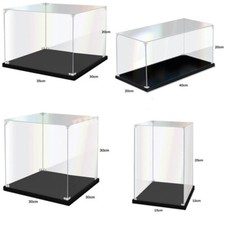 Clear Acrylic Display Case Assemble Box Dustproof Protection with Black Base