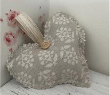 Country Rustic Hanging Heart In Susie Watson Sprig Fabric ~ Padded Hearts