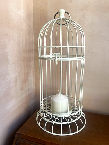 Tall cream metal wire - cream, birdcage