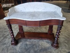 Antique large Victorian marble top serpentine wash stand sideboard