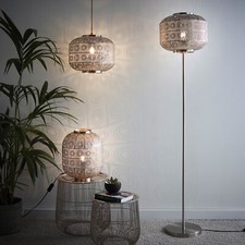 Satin Nickel Geometric Pattern Moroccan Design Table Lamp, Floor Lamp or Pendant