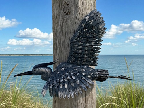 Large metal great blue - large, heron