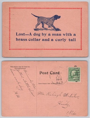1912 lost dog postcard - dog,