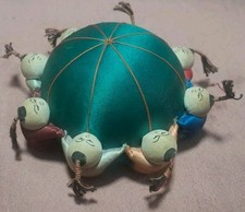 Vintage Asian Hand-painted Silk Pin Cushion Children Holding Hands