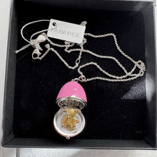 £8k Faberge Essence White Gold Surprise Locket Pendant, Pink Lacquer & Sapphire