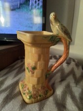 Wade Heath Vintage Ceramic Jug Budgie Pitcher. Flaxman Art Deco. 1930's
