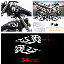 Pair of Motorcycle Skull Flame Stripes Gas Tank Vinyl Sticker Decal Universal